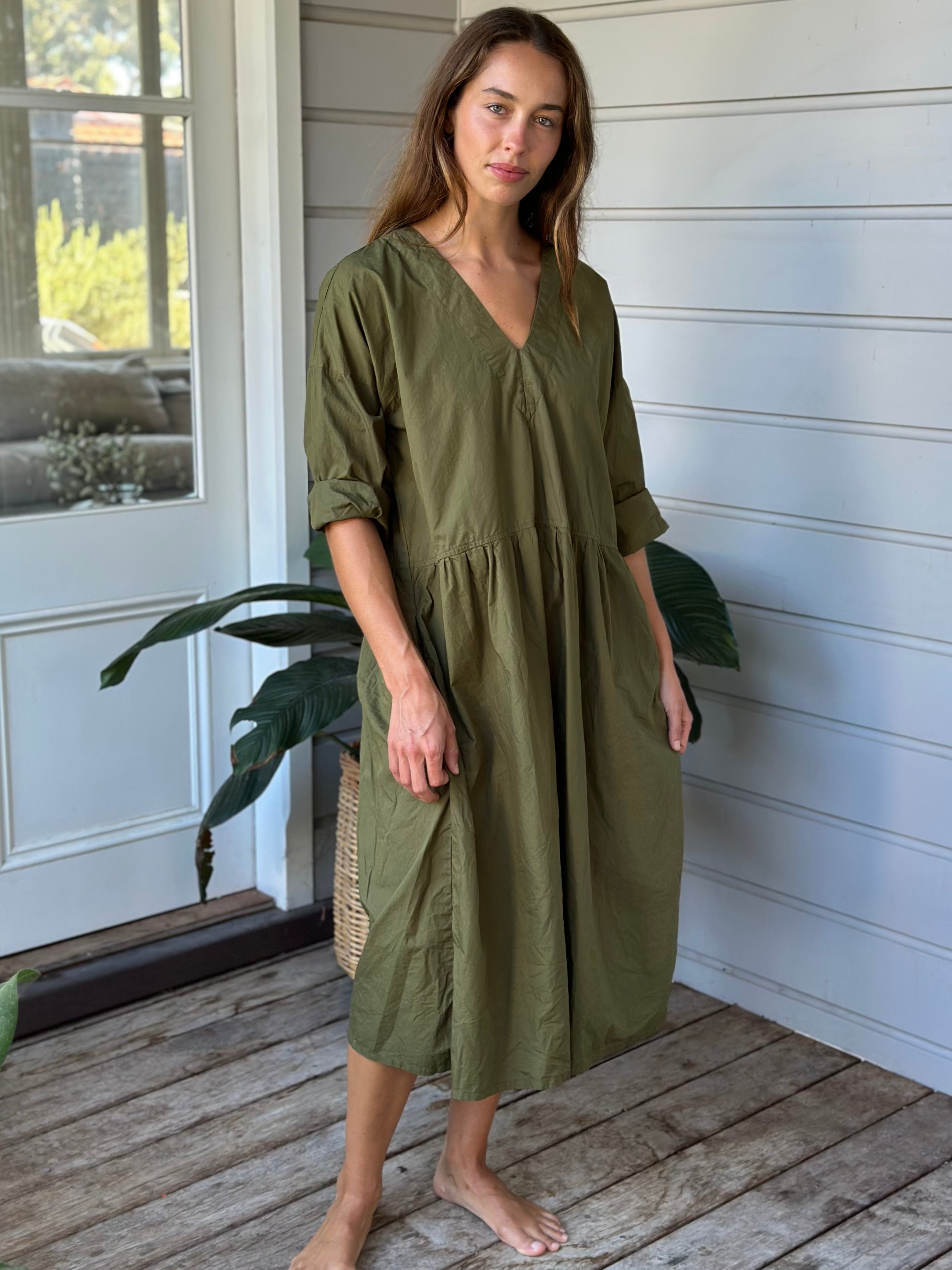 paige dress - army cotton
